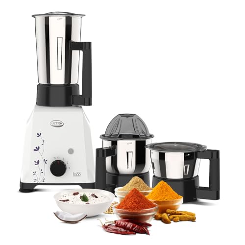UltraToppMixergrinderfor Superfastgrinding,High Speed,750 Watts,SafetyLocksystem, AISI 304Food GradeStainlessSteelJars,3Jars ABS Body,SerratedbladesCylindricalJars,5YearWarrantyonMotors.(White). - Image 1