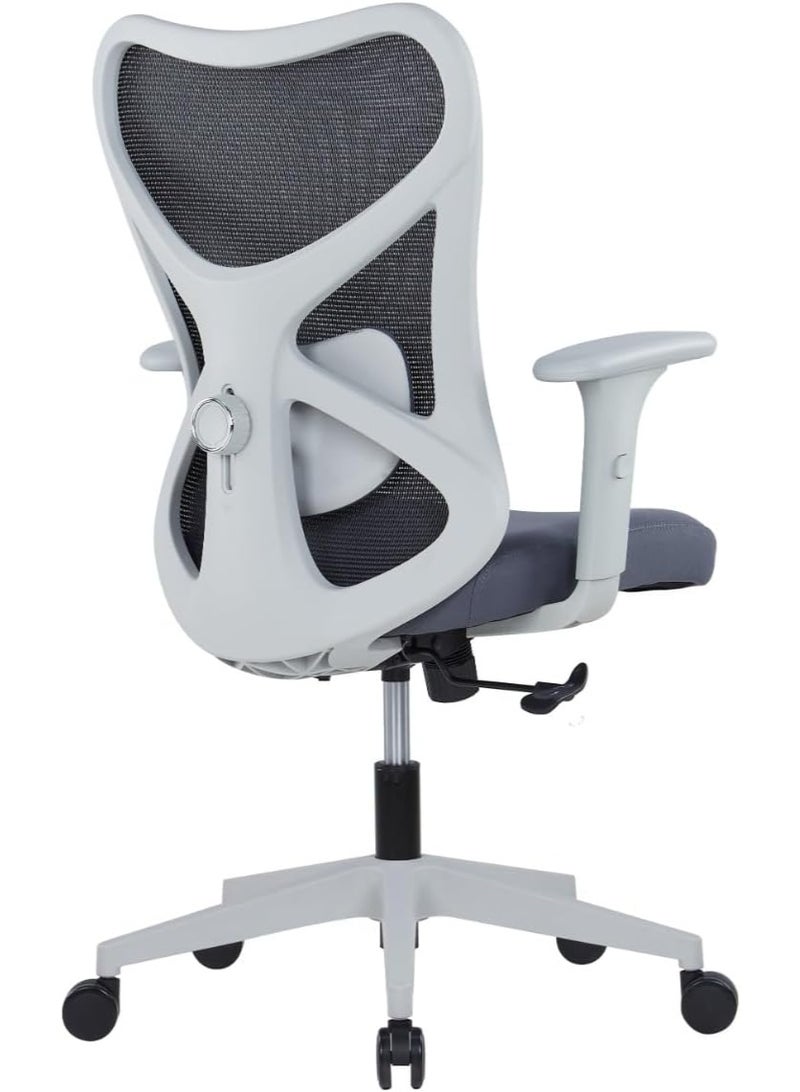 كاليبر كرسي مكتب Kaliber Edge متوسط ​​الظهر - ظهر شبكي رمادي، ودعم قطني قابل للتعديل، وإمالة متزامنة - إطار من الألياف الزجاجية المتينة - Image 2