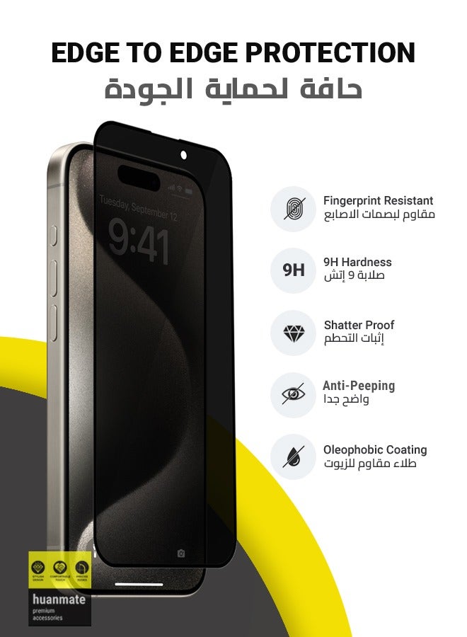 huanmate Premium Privacy Screen Protector For Apple iPhone 15 Pro Black - Image 2