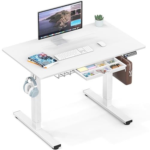 SHW 40Inch Electric Height Adjustable Standing Desk with Memory Preset and Cable Management Tray White