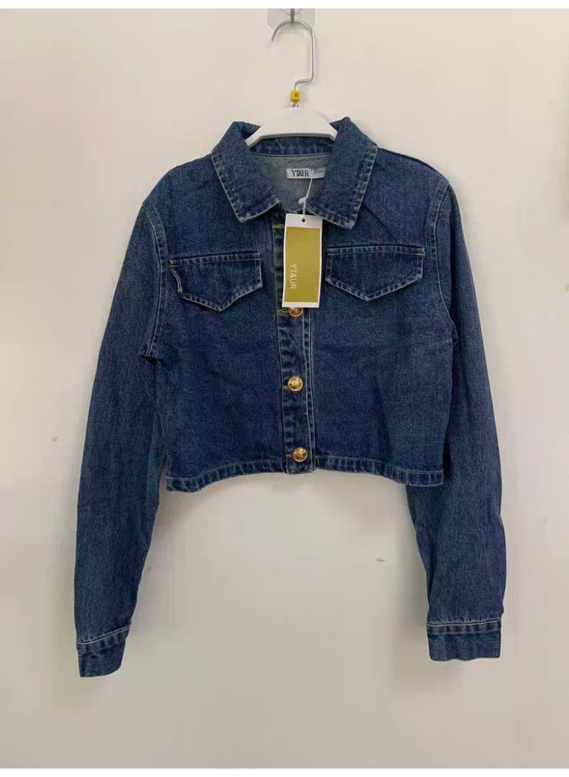 YT Direct Women's Stylish Cropped Denim Jacket with Gold Buttons by YT&UR - Image 1
