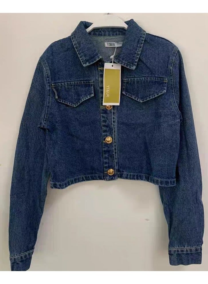 YT Direct Women's Stylish Cropped Denim Jacket with Gold Buttons by YT&UR - Image 2