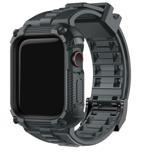 Fullmosa Compatible with Apple Watch Bands 45mm 44mm Series 987654SE3SE2SE TPU Rugged iWatch Strap Military Grade Shockproof Bumper Case for Men Women Grey - Image 1