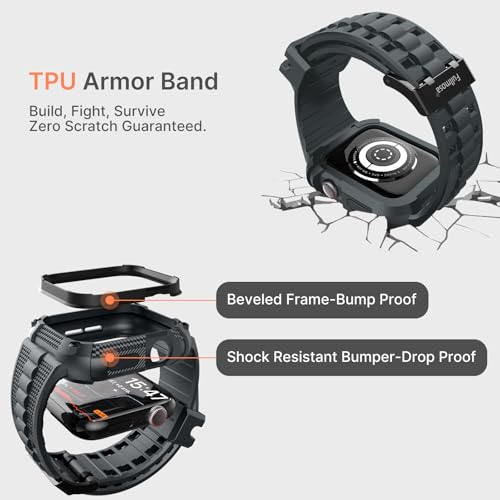 Fullmosa Compatible with Apple Watch Bands 45mm 44mm Series 987654SE3SE2SE TPU Rugged iWatch Strap Military Grade Shockproof Bumper Case for Men Women Grey - Image 3