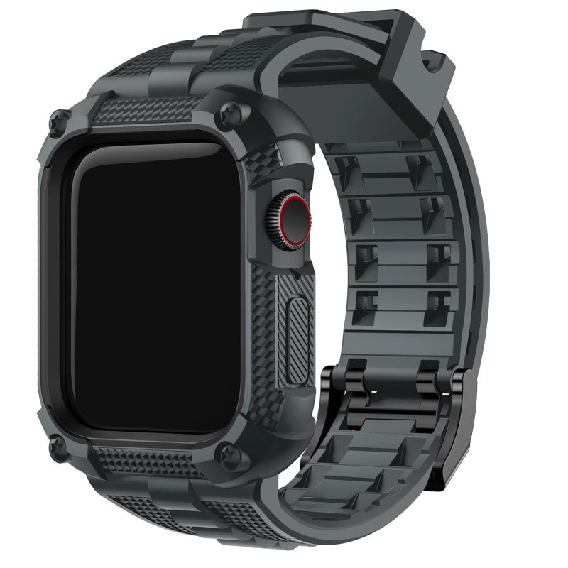 Fullmosa Compatible with Apple Watch Bands 45mm 44mm Series 987654SE3SE2SE TPU Rugged iWatch Strap Military Grade Shockproof Bumper Case for Men Women Grey - Image 2