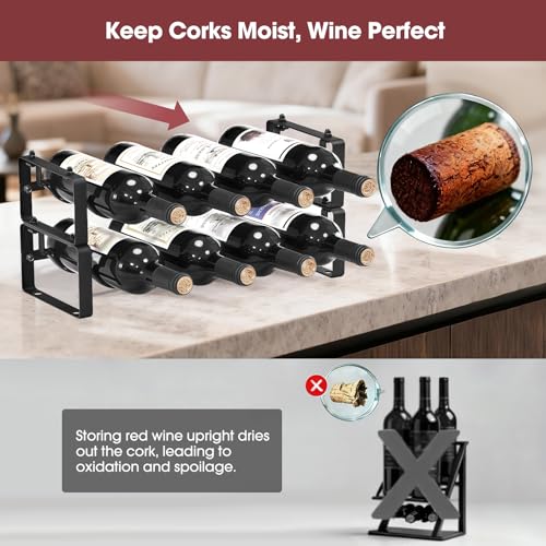 ICOHOT Stackable Wine Rack Countertop, 8 Bottles Wine Bottle Holder for Inside Cabinet, Small Tabletop Wine Holder Stand for Pantry Bar, 2-Tier Angle Adjustable Wine Bottle Rack for Tight Spaces - Image 5