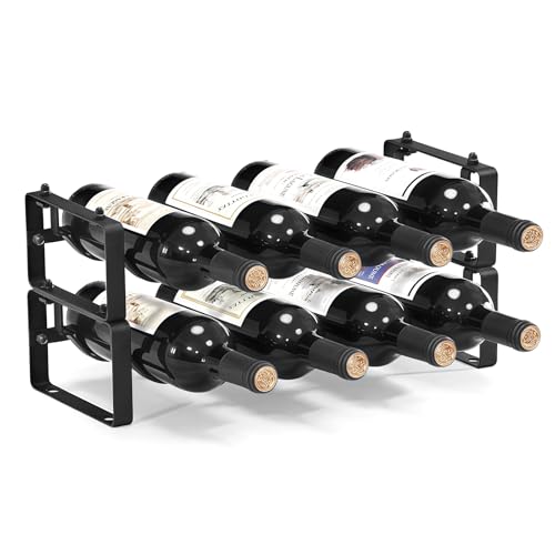 ICOHOT Stackable Wine Rack Countertop, 8 Bottles Wine Bottle Holder for Inside Cabinet, Small Tabletop Wine Holder Stand for Pantry Bar, 2-Tier Angle Adjustable Wine Bottle Rack for Tight Spaces - Image 1