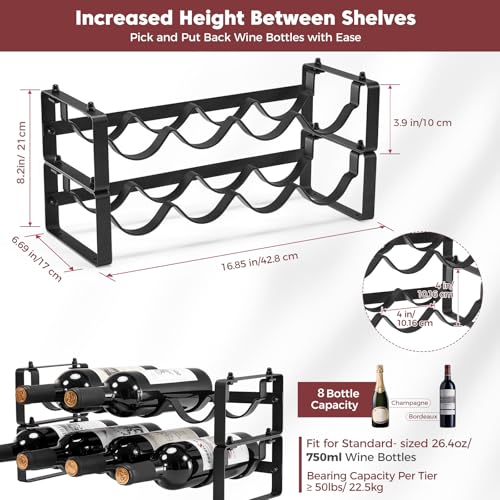 ICOHOT Stackable Wine Rack Countertop, 8 Bottles Wine Bottle Holder for Inside Cabinet, Small Tabletop Wine Holder Stand for Pantry Bar, 2-Tier Angle Adjustable Wine Bottle Rack for Tight Spaces - Image 3