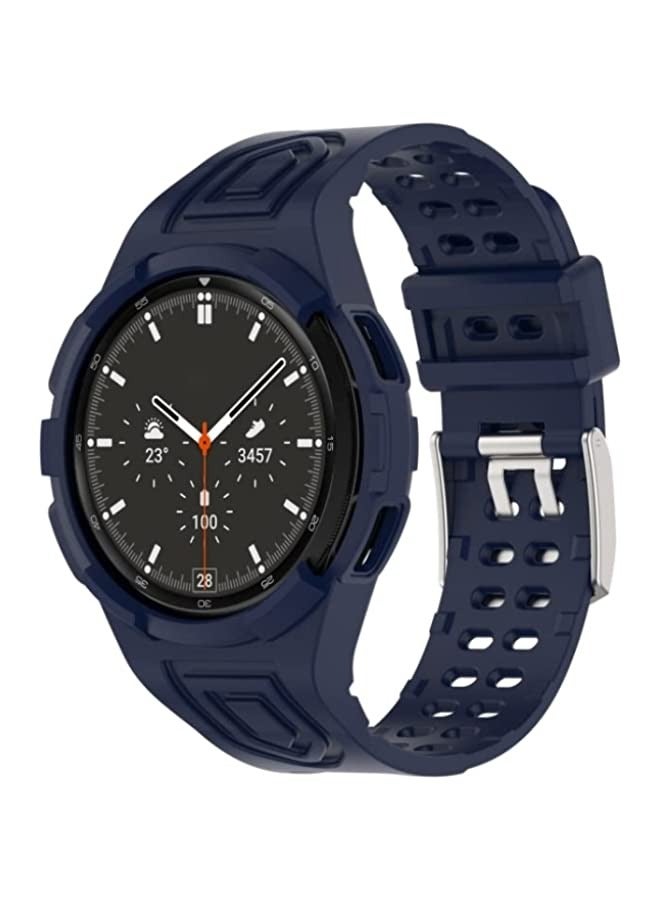 حزام لساعة سامسونج جالاكسي 4 الكلاسيكية 46 ملم مدرع مدمج من مادة TPU بإبزيم مزدوج، حزام ساعة ذكية باللون الأزرق الداكن - Image 1
