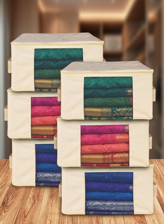 SITTELLA® Pack of 6 Cotton Canvas Saree Covers with Zip | 17 x 14 x 7 Inch Clothes Storage Bags for Sarees, Dresses & Lehengas | Wardrobe Organizer (Beige) - Image 1