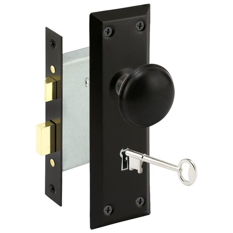 ConsitDone Mortise Keyed Door Knob Set for 1-3/8" to 1-3/4" Thick Interior Doors, 2-3/8" Backset, Includes 2 Classic Skeleton Keys (1, Matte Black) - Image 1