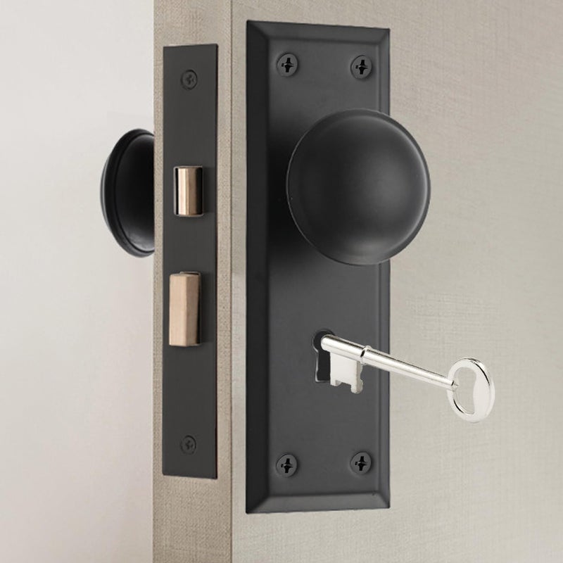 ConsitDone Mortise Keyed Door Knob Set for 1-3/8" to 1-3/4" Thick Interior Doors, 2-3/8" Backset, Includes 2 Classic Skeleton Keys (1, Matte Black) - Image 3
