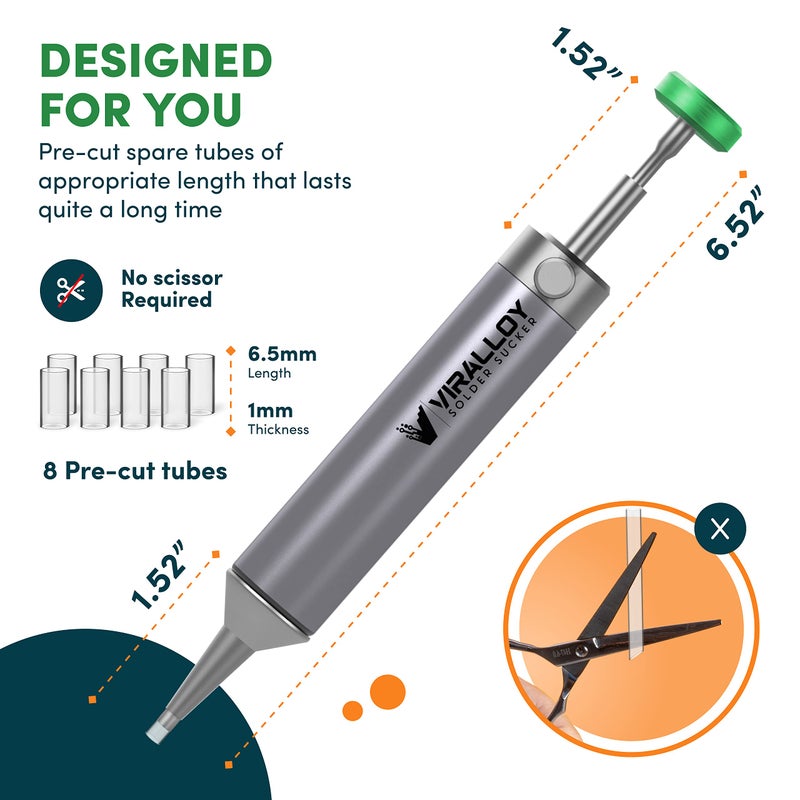 VIRALLOY Solder Sucker Tool No Clog Desoldering Pump Soldering Sucker Perfect Desoldering Tool for Solder Remover with Strong Suction, Heat Resistant Pinecil Nozzle for Smooth Inrush - Image 3