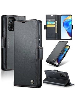 ماركة غير محددة حافظة حماية من التشويش الراديوي (RFID) لهاتف شاومي 10T 5G \/ شاومي 10T برو 5G مع حامل بطاقات للنساء والرجال، جلد قوي مع قاعدة قابلة للطي وإغلاق مغناطيسي ومقاومة للصدمات وتغطية قابلة للطي (لون أسود)  - Image 1