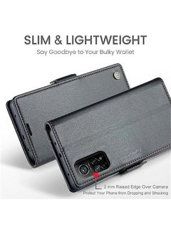 ماركة غير محددة حافظة حماية من التشويش الراديوي (RFID) لهاتف شاومي 10T 5G \/ شاومي 10T برو 5G مع حامل بطاقات للنساء والرجال، جلد قوي مع قاعدة قابلة للطي وإغلاق مغناطيسي ومقاومة للصدمات وتغطية قابلة للطي (لون أسود)  - Image 3