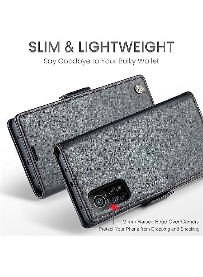 RFID Blocking Case for Xiaomi 10T 5G\/ Xiaomi 10T Pro 5G - Durable Leather Flip Case with Card Holder, Kickstand, Magnetic Closure - Shockproof - Black - Image 3