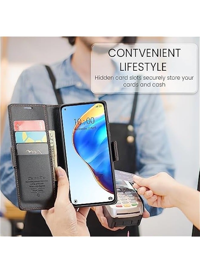 RFID Blocking Case for Xiaomi 10T 5G\/ Xiaomi 10T Pro 5G - Durable Leather Flip Case with Card Holder, Kickstand, Magnetic Closure - Shockproof - Black - Image 5