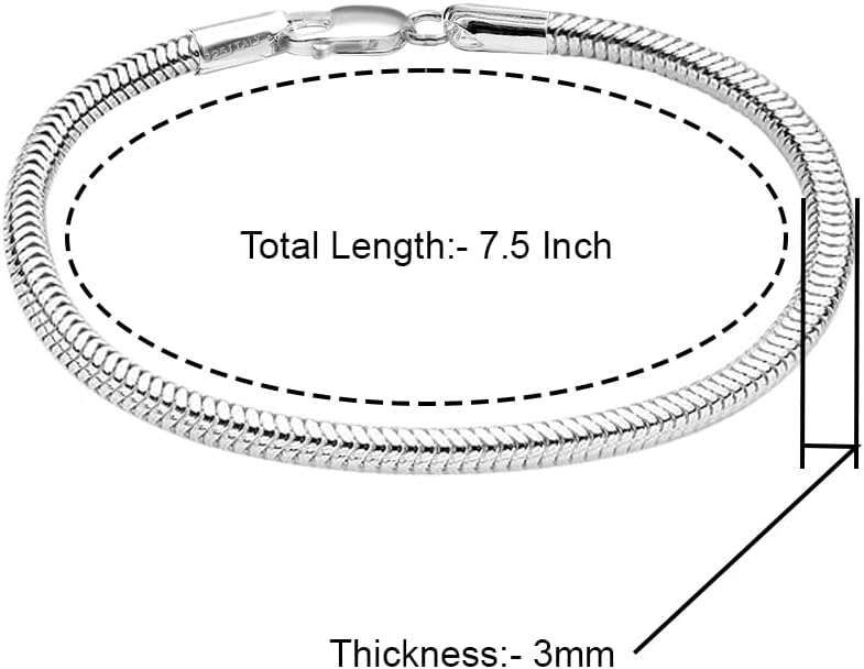 LeCalla Solid 925 Sterling Silver Italian 3MM Snake Chain Bracelet for Men Women, Charm Bracelets (6.5, 7, 7.5, 8, 8.5, 9 Inches), Made in Italy - Image 2