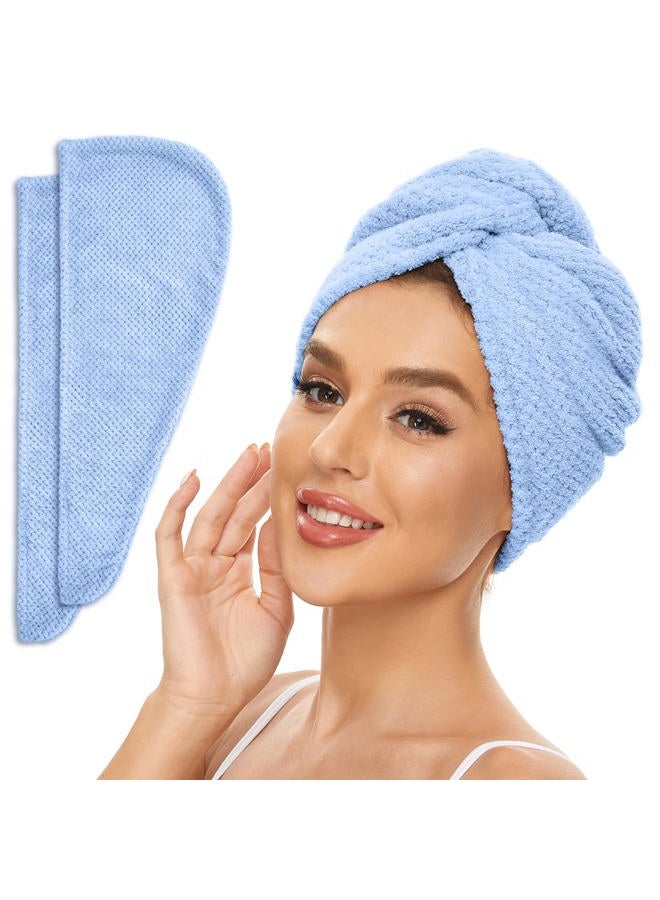 SimpleField Microfiber Hair Towel for All Hair Style, 2 Pack Quick Drying Hair Turban - Perfect for Women, Men and Kids (Blue) - Image 1