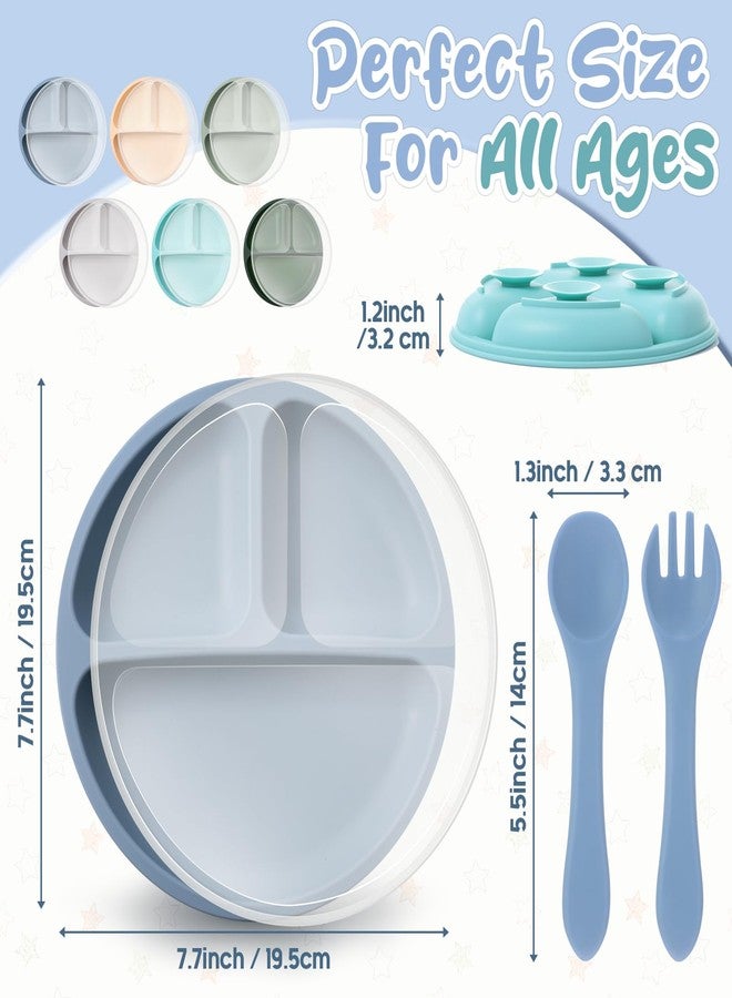 Meanplan 6 Pack Suction Plates for Toddlers with Lids Silicone Baby Plates set Food Grade Silicone Divided Design BPA Free Microwave and Dishwasher Safe Assorted Colors(Mixed Colors) - Image 2