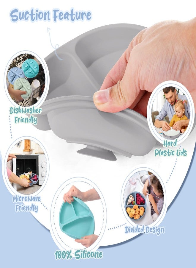 Meanplan 6 Pack Suction Plates for Toddlers with Lids Silicone Baby Plates set Food Grade Silicone Divided Design BPA Free Microwave and Dishwasher Safe Assorted Colors(Mixed Colors) - Image 4