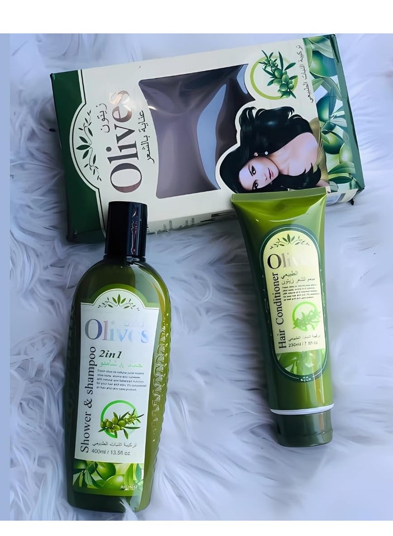 ROUSHUN Olive Oil Hair Conditioner & 2 in 1 Shower Shampoo Set (230ml + 400ml) Hydrating Nourishing Moisturizing Shower Shampoo and conditioner Hair Care Set for Women & Men  - Image 4