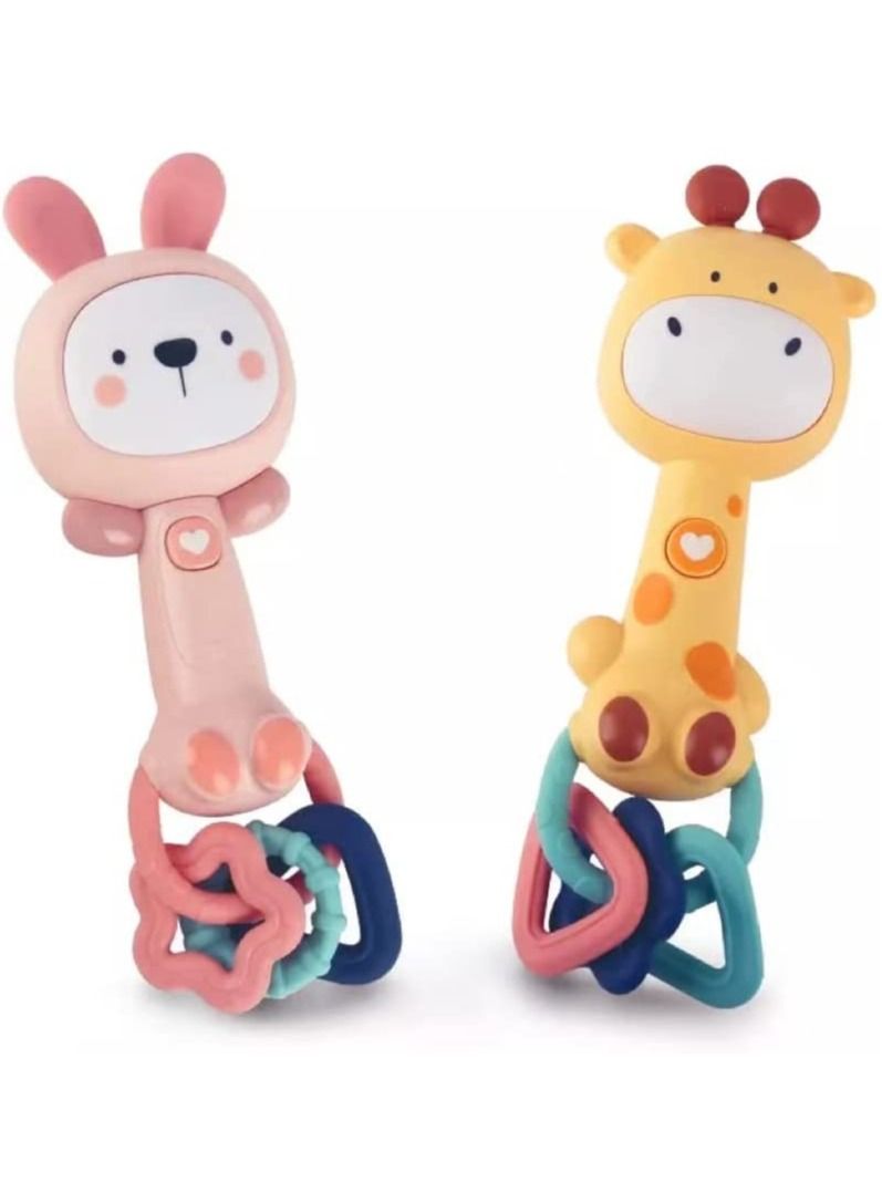 NIBEMINENT DMG Baby Rattle Toy,2-Pack Teether Rattles Toys Sets,Easy to Hold and Encourage Crawling Early Childhood Toys,Four Modes Education Rattles, Music Lighting - Image 1
