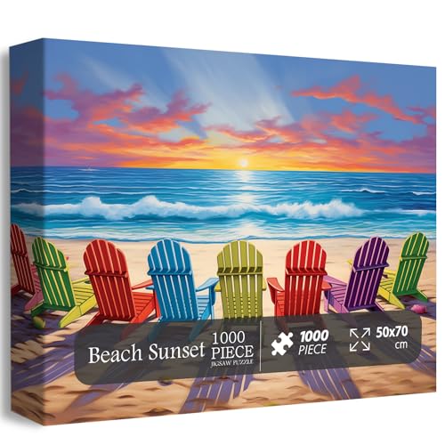 PICKFORU Beach Puzzles for Adults 1000 Pieces and up PICKFORU Colorful Puzzle Collection Lounge Chair Beach Scene Summer Puzzle as Home Decor - Image 1