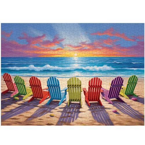 PICKFORU Beach Puzzles for Adults 1000 Pieces and up PICKFORU Colorful Puzzle Collection Lounge Chair Beach Scene Summer Puzzle as Home Decor - Image 5