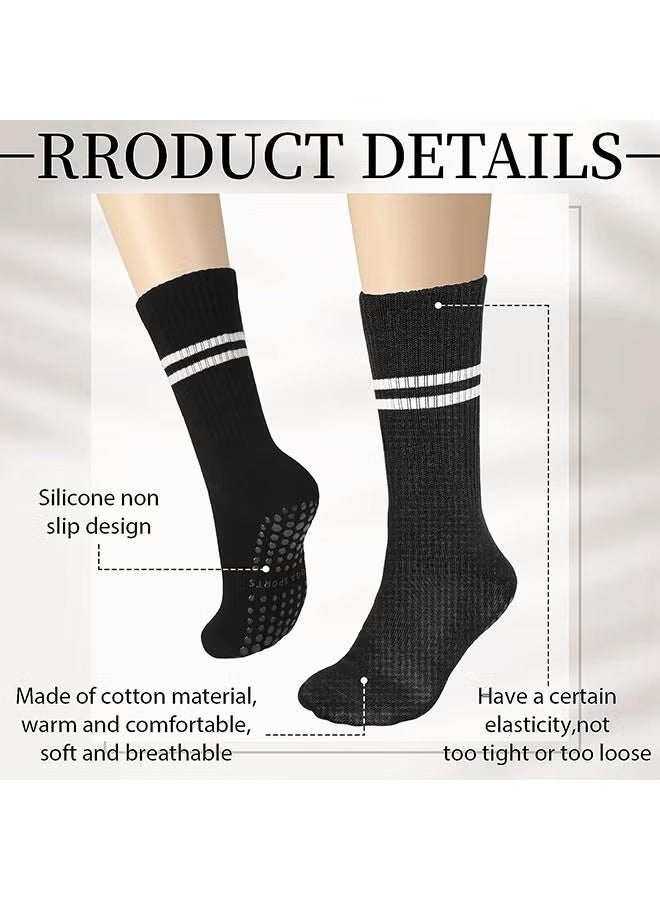 DTBG Non Slip Socks Women Fashion All Season Socks Sports Casual Simple Striped Colors for Pilates Yoga Barre Ballet Dance Fitness Football Hospital Mid-Tube Socks Free Size 3-Pair - Image 5