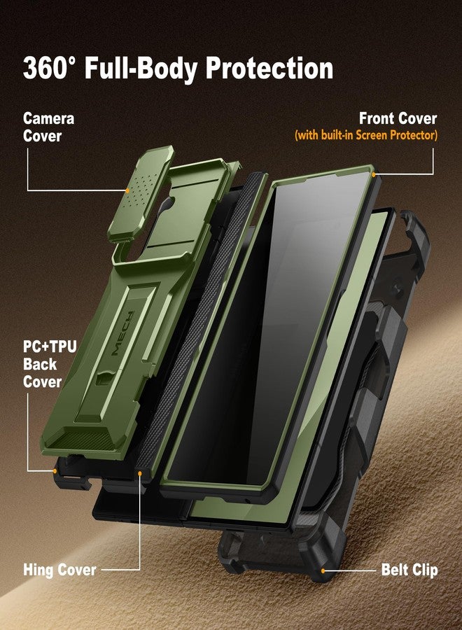 Tongate for Z Fold 7 Case with Privacy Screen Protector, [Built-in Slide Camera Cover & Stand] [Anti Spy] Military Grade Drop Phone Case for Samsung Galaxy Z Fold 7 with Belt Clip, Green Privacy - Image 3