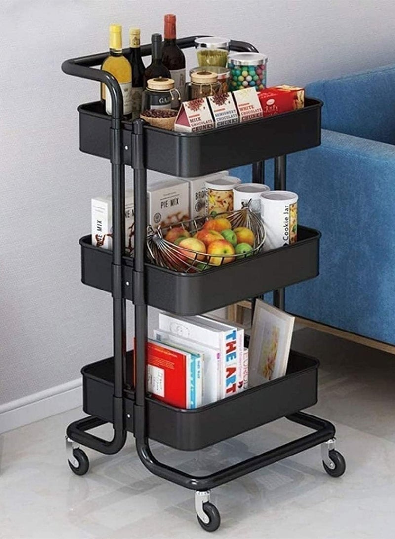 DubaiGallery 3 Tier Mesh Utility Cart, Rolling Metal Organization Cart with Handle and Lockable Wheels, Multifunctional Storage Shelves for Kitchen Living Room Office - Image 2
