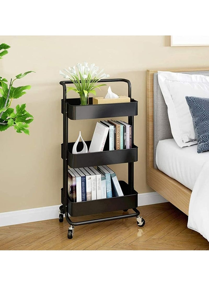 DubaiGallery 3 Tier Mesh Utility Cart, Rolling Metal Organization Cart with Handle and Lockable Wheels, Multifunctional Storage Shelves for Kitchen Living Room Office - Image 3