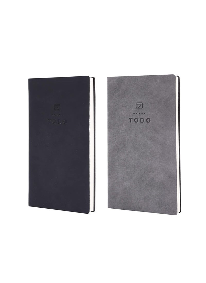 KASTWAVE - To Do List Notebook, 2 Pcs 196 Pages Soft Leather Pocket To Do List Notepad Checklist for Daily Plans School Supplies for High School Students Study Schedule Notebook, Black, Grey - Image 1