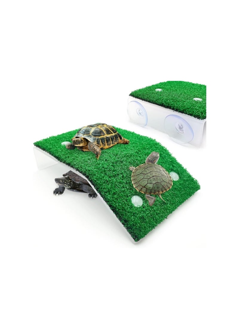 منصة تشمس للسلاحف، منحدر عشبي لمحاكاة السلاحف، سلم تسلق للسلاحف، شرفة استراحة للسلاحف والزواحف والضفادع، حجم صغير - Image 1