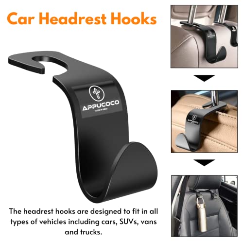 APPUCOCO Car Seat Headrest Storage Hooks/Hanger Universal Durable Organiser Space Saver for Handbag (Black, Pack of 4) - Image 2
