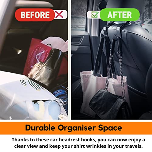 APPUCOCO Car Seat Headrest Storage Hooks/Hanger Universal Durable Organiser Space Saver for Handbag (Black, Pack of 4) - Image 3