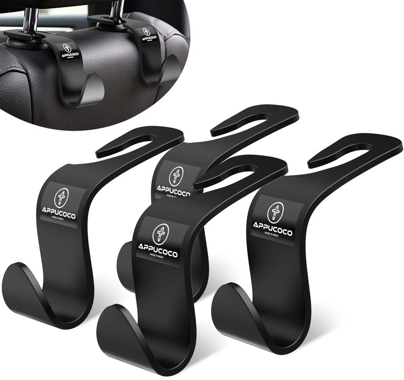 APPUCOCO Car Seat Headrest Storage Hooks/Hanger Universal Durable Organiser Space Saver for Handbag (Black, Pack of 4) - Image 4