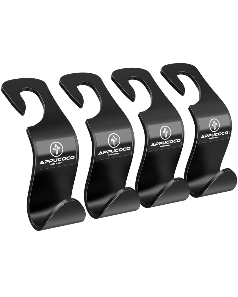 APPUCOCO Car Seat Headrest Storage Hooks/Hanger Universal Durable Organiser Space Saver for Handbag (Black, Pack of 4) - Image 1