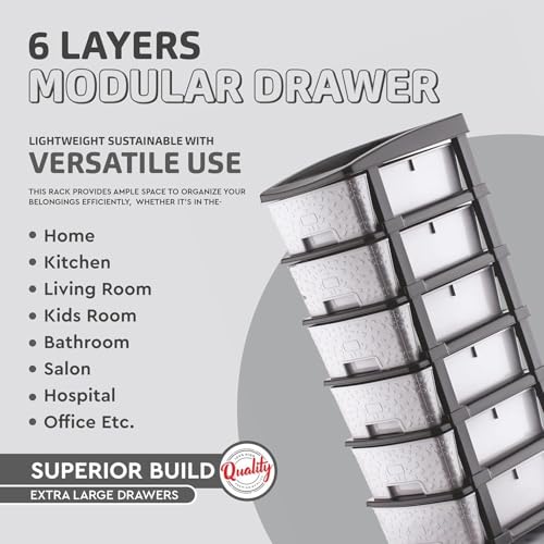 AVZEEGO 6XL Plastic Modular Drawer System for Home, Office, Hospital, Parlor, School, Doctors, Home and Kids, Product Dimension When assembeled (30cmx38cmx92 cm) (Grey Stone, 6XL) - Image 4