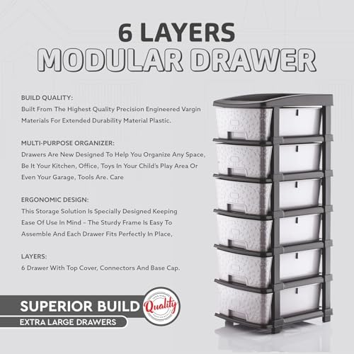 AVZEEGO 6XL Plastic Modular Drawer System for Home, Office, Hospital, Parlor, School, Doctors, Home and Kids, Product Dimension When assembeled (30cmx38cmx92 cm) (Grey Stone, 6XL) - Image 3
