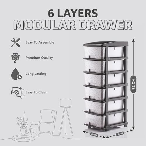 AVZEEGO 6XL Plastic Modular Drawer System for Home, Office, Hospital, Parlor, School, Doctors, Home and Kids, Product Dimension When assembeled (30cmx38cmx92 cm) (Grey Stone, 6XL) - Image 2