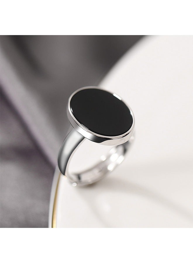 خاتم أسود فضي بسيط وأنيق من الموضة الكورية، يناسب النمط القديم ويظهر شخصية فريدة - Image 4