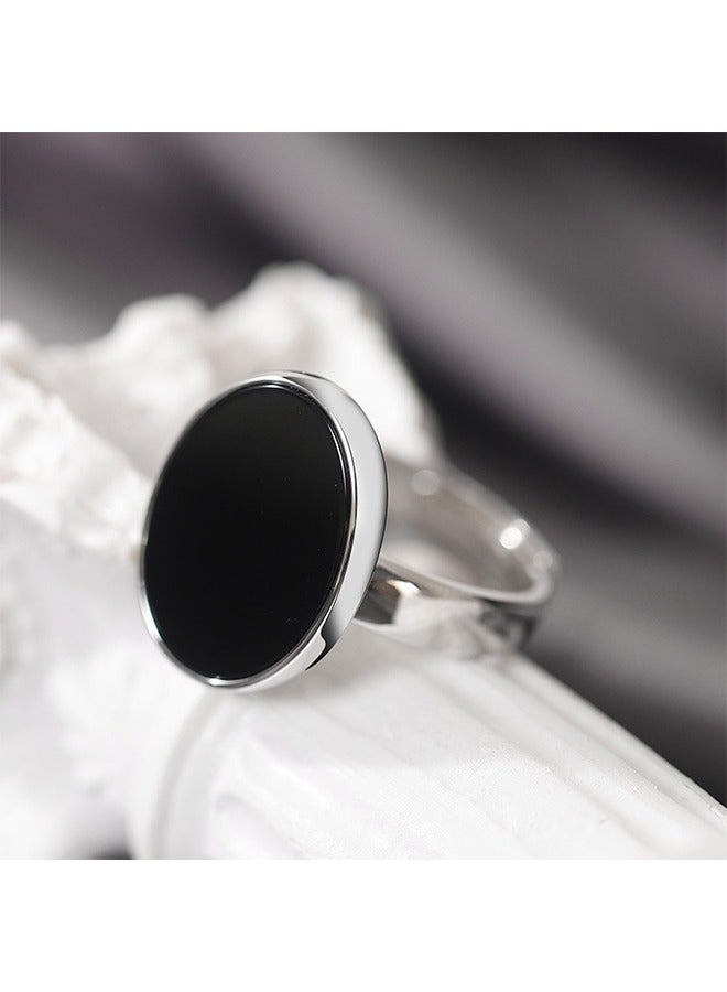 خاتم أسود فضي بسيط وأنيق من الموضة الكورية، يناسب النمط القديم ويظهر شخصية فريدة - Image 2