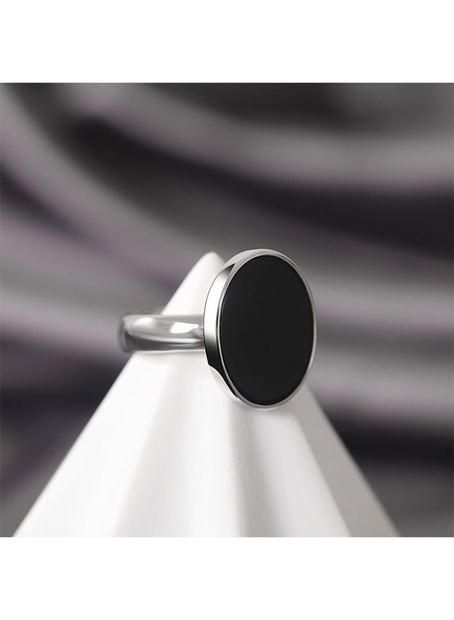 خاتم أسود فضي بسيط وأنيق من الموضة الكورية، يناسب النمط القديم ويظهر شخصية فريدة - Image 3