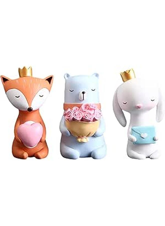 3Pcs Cute Bear Holding Flower Resin Figurines Desktop Decoration Home Tabletop Ornament - Image 1
