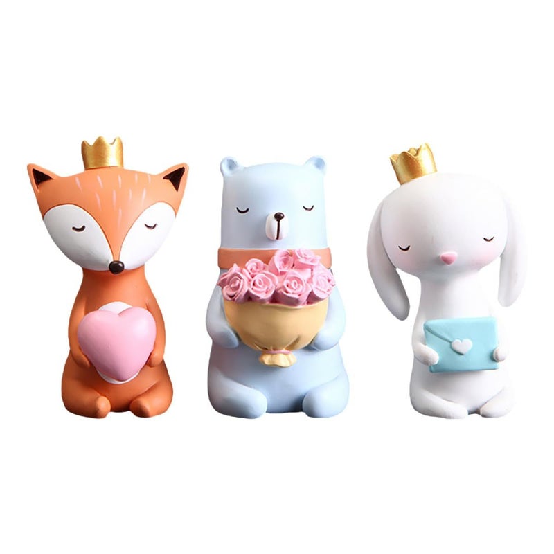 3Pcs Cute Bear Holding Flower Resin Figurines Desktop Decoration Home Tabletop Ornament - Image 2