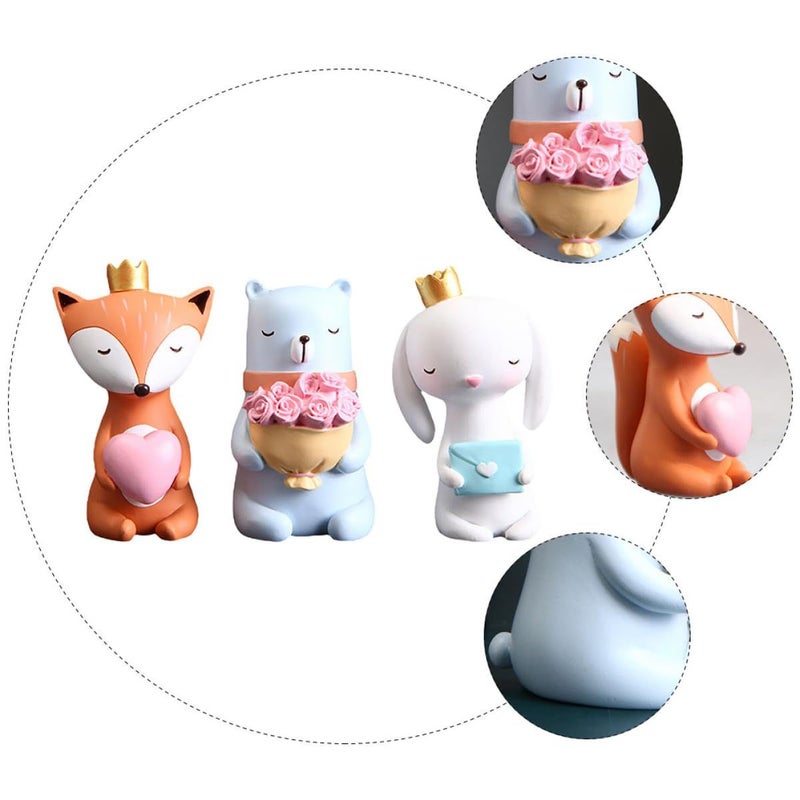 3Pcs Cute Bear Holding Flower Resin Figurines Desktop Decoration Home Tabletop Ornament - Image 4