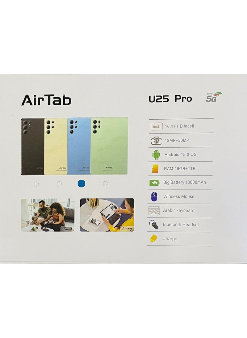 AirTab - U25 Pro Tablet with Arabic Keyboard, Android 13 10.1" FHD Screen 16GB RAM 1TB ROM - with Powerful 10,000mAh Battery Blue - Image 1