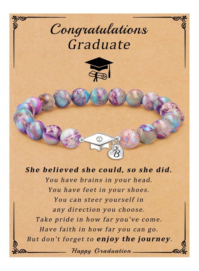Sistble College Graduation Gifts for Her 2025 B Initial Graduation Bracelets 2025 5th 8th Grade Graduation Gifts for Teen Girls Jasper Beaded Bracelets Women Purple Stone Jewelry - Image 1